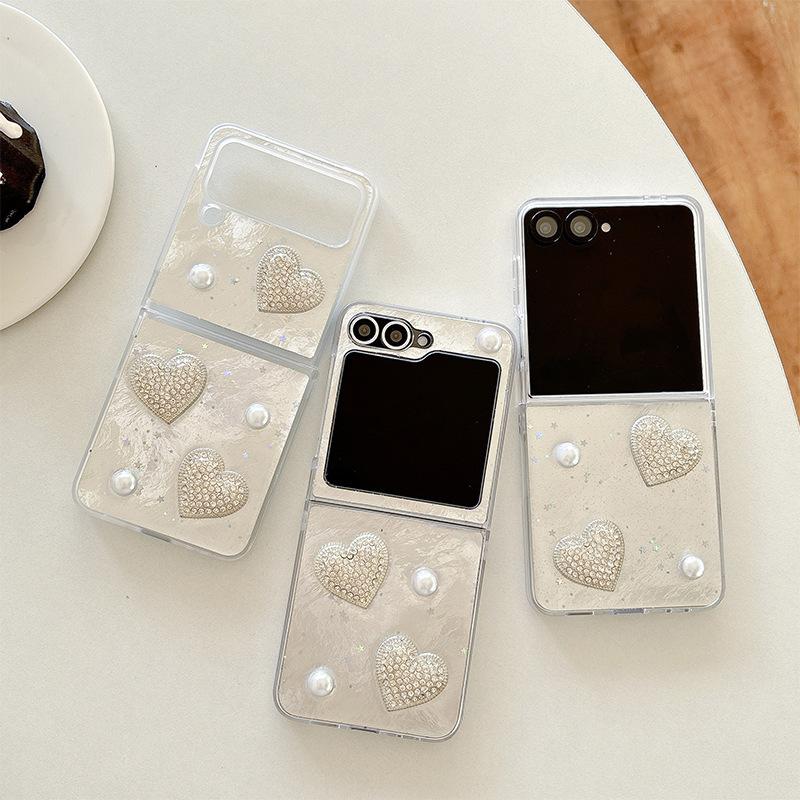 

Pearl Love Bow Tie Butterfly Phone Case for Samsung Zflip 6 Flip Fold Flip 7 Fashion W24flip For Samsung ZFlip3
