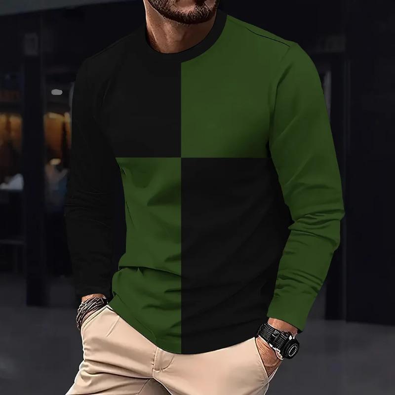 Men's Business Casual T-shirt  Comfortable Top Long SleeveO-neck Pactwork Casual T Shirts for Men Spring Designer Tshirt