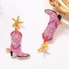 Sweet cool western wind gradual change pink diamond cowboy boots starfish embellishment earrings Spice girls out of the street fashion women's earring