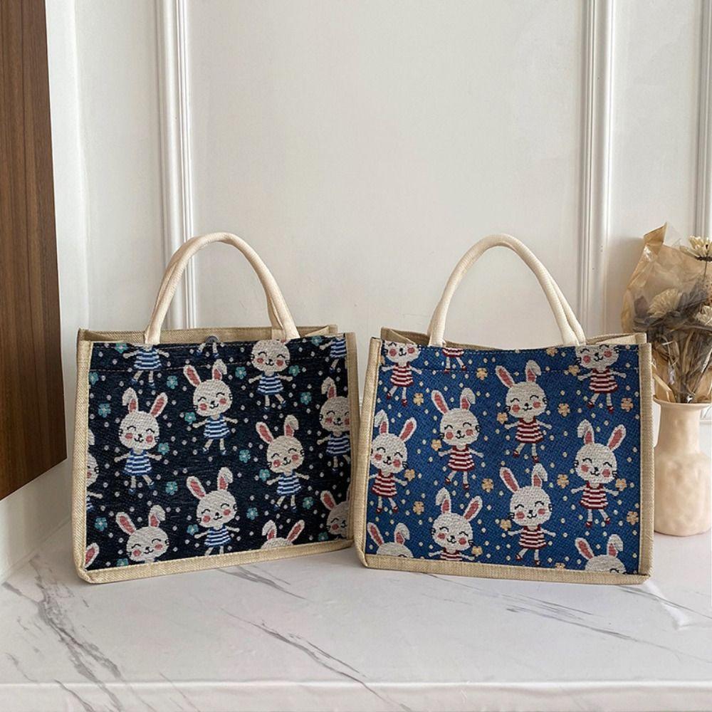 

Rabbit Handbag Cotton Linen Shopping Bag Cute Shoulder Bag