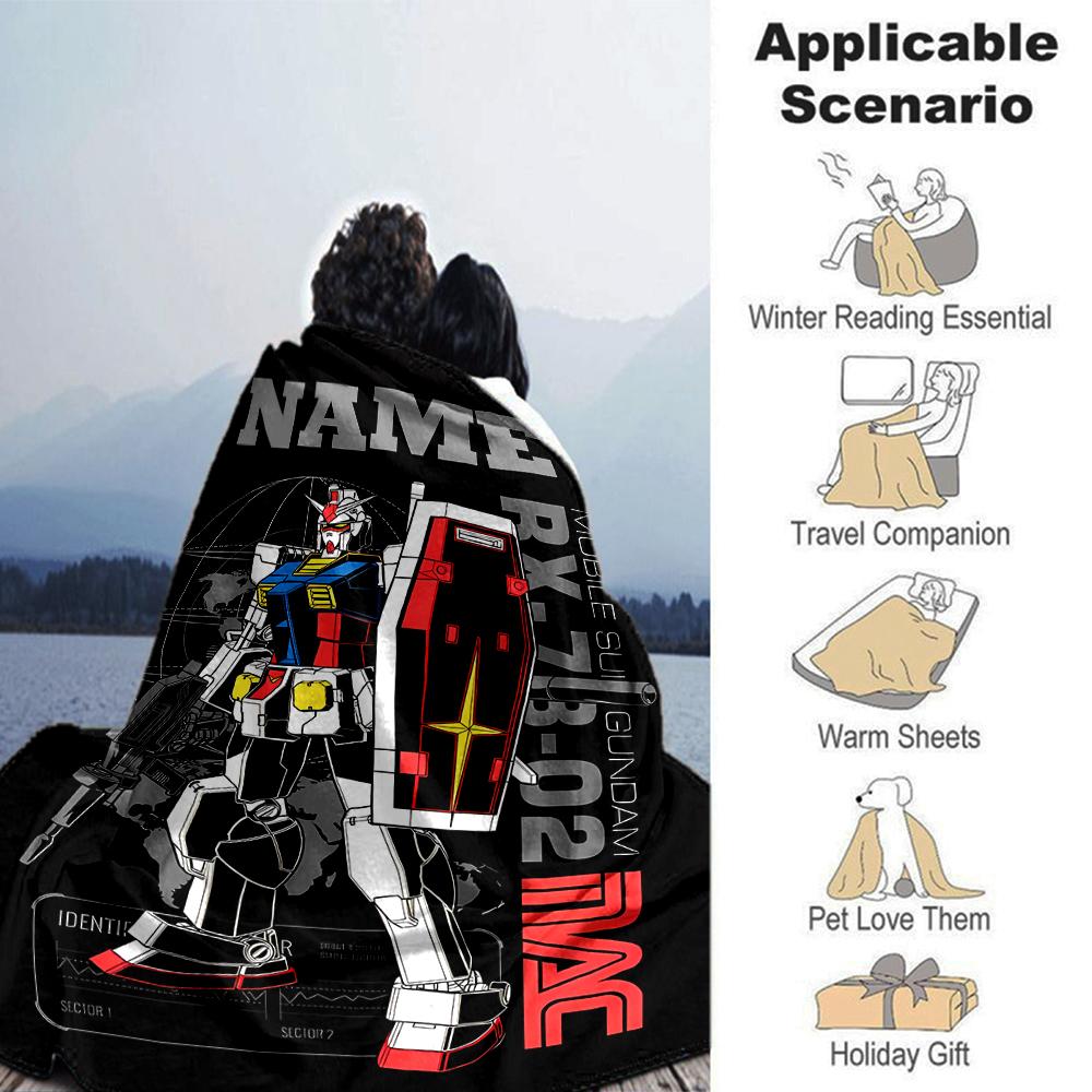Customiz Name Personality Mobile Suit Gundam Blanket Soft &Warm Sofa Office Bed Travel Lunch Break Blanket, Gift Suitable All Seasons