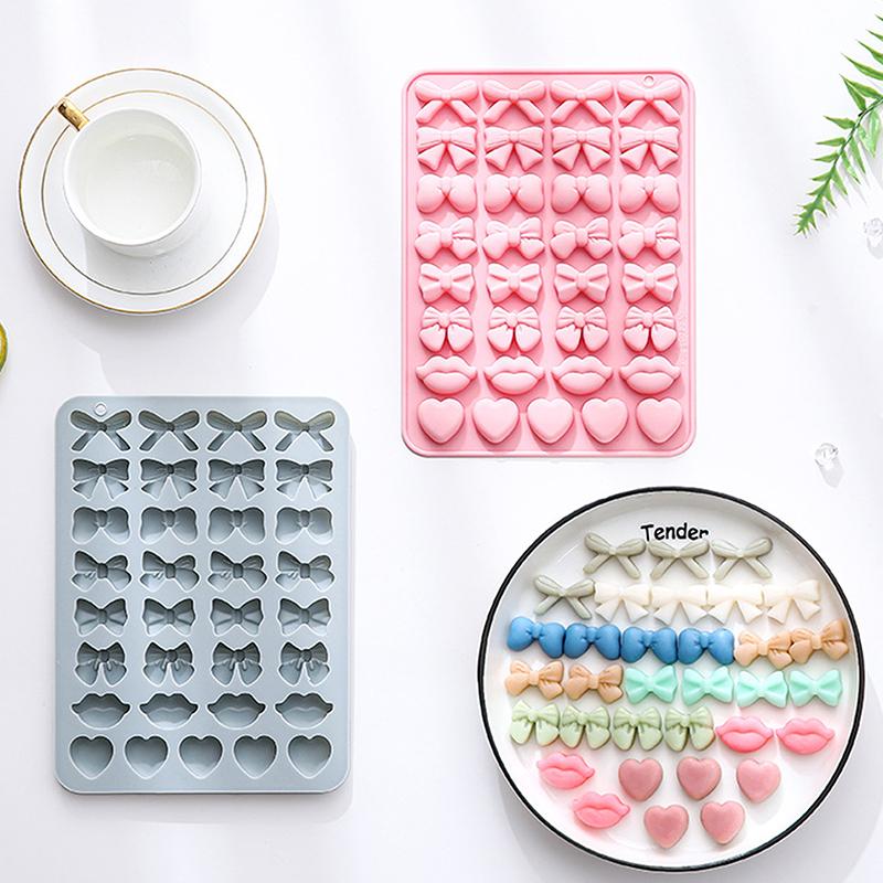Schleifenform Schleife Silikonform für Schokolade, 8 Formen Fliege Schleife Herz Lippe Silikon Süßigkeiten Schokoladenform für Geburtstag Hochzeit