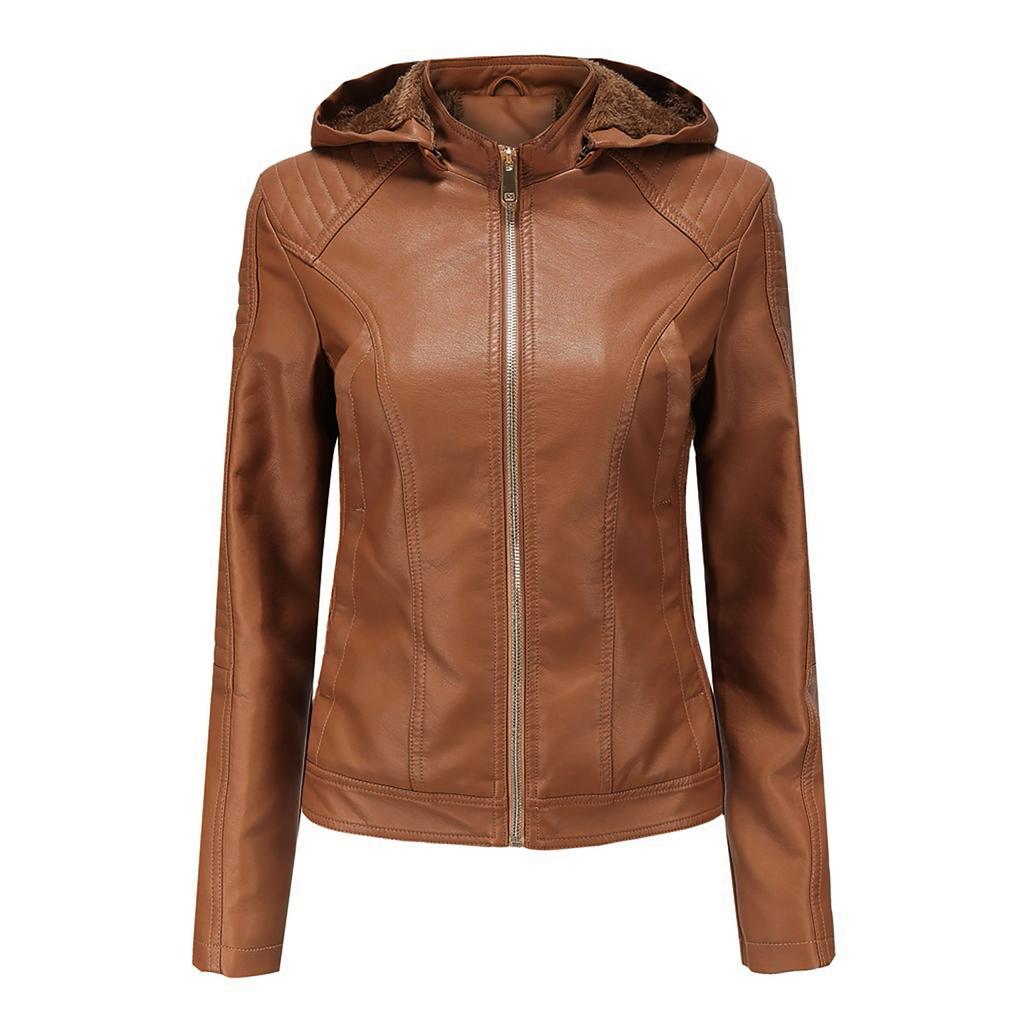 Winter Warm Women Short Coat Leather Jacket Zipper Tops Overcoat Outwear