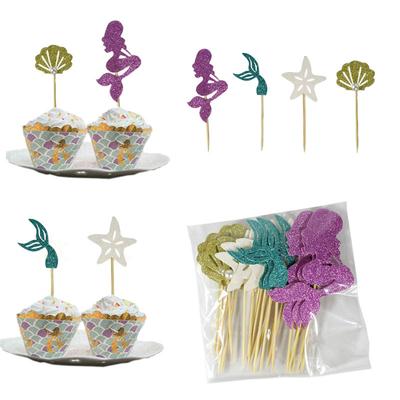 Mermaid Theme Cupcake Topper Cake Flags For Girl Birthday Party Decorations 