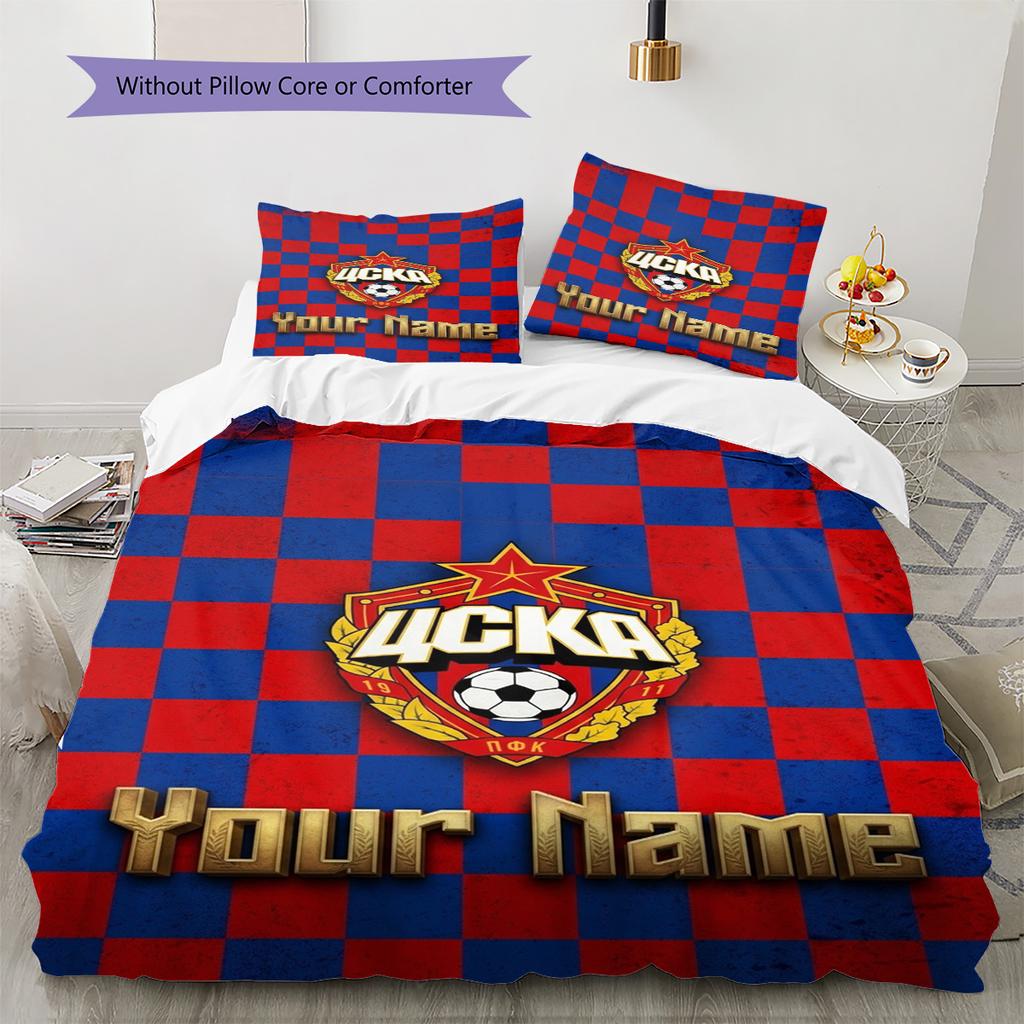 Name Custom PFC CSKA Moscow Pattern Bedding Set Quilt Cover Pillowcase Home Decor Gift (1 * duvet cover + 2 * pillowcase, without core)