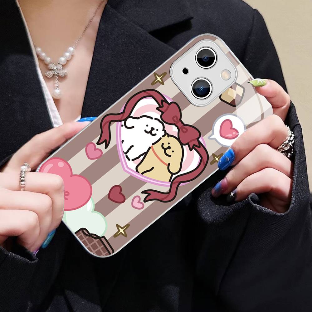 Maltese Cute Line Puppy Dog For IPhone 14 13 12 Mini 11 Pro XS Max X XR 14 Plus Tempered Glass Cover