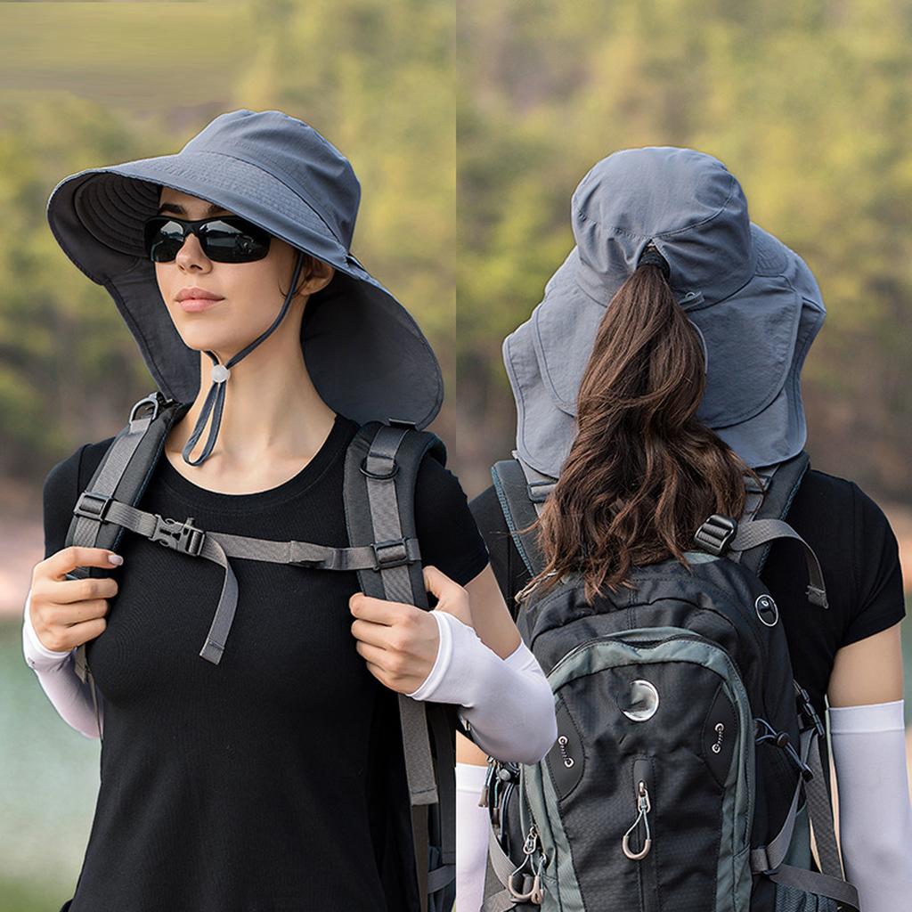 Women's Outdoor Sun Protection Hat Wide Brim UV Protection Sun Hat Adjustable Chin Strap Lightweight Breathable Hiking Fishing Cap