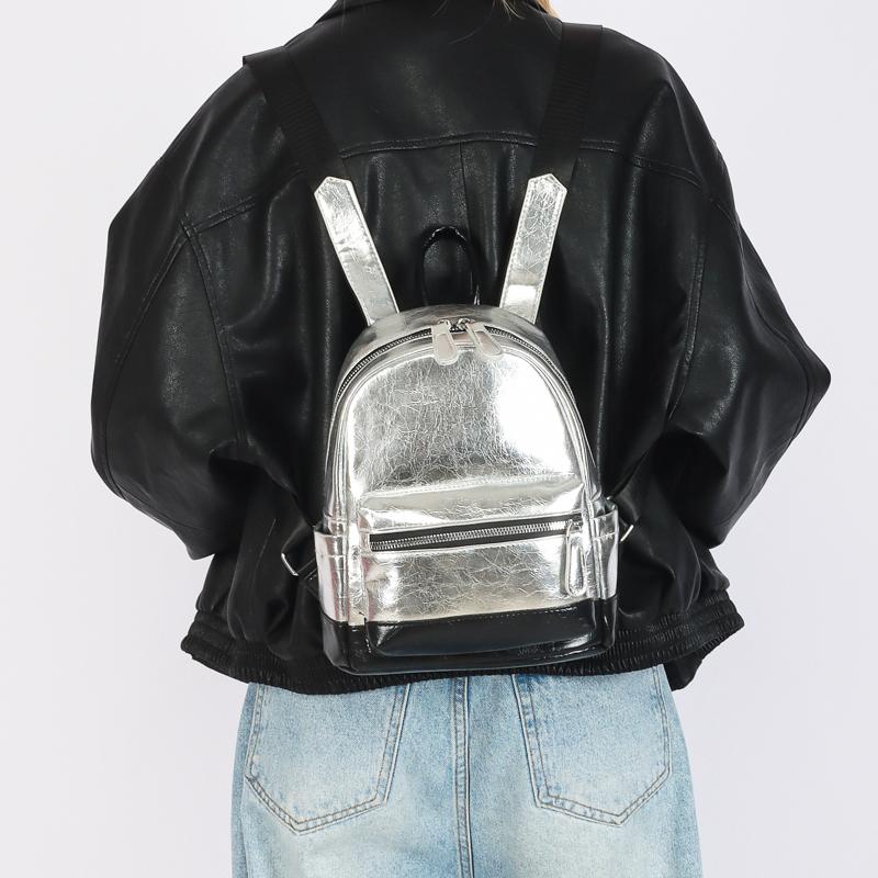 Silver Backpack Women PU Outdoor Backpack