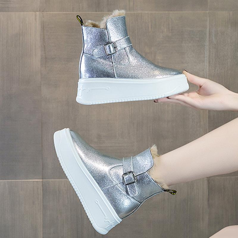 7.5CM Thick Sole Women New Zipper Thicked Plush Snow Boots Fashion Winter Autumn Ladies Hidden Heels Plush Warm Females Shoes