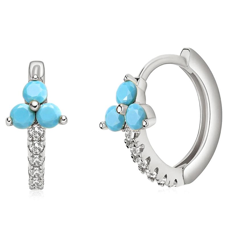 CAOSHI Chic Blue Flower Hoop Earrings Female Daily Zircon Teen Girls Gift Dainty Gold Color Ear Loops Accessories for Women