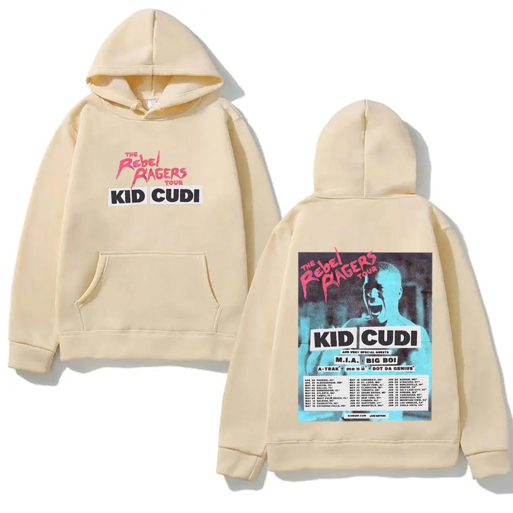 2026 Nova Estampa Kid Cudi Tour 2026 Moletom THE REBEL RAGERS TOUR Estética Harajuku Moletom Clássico Macio Punk Pulôver com Capuz Lã