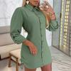 Spring and Autumn Women's Fashion Long Sleeve Solid Colour Side Drawstring Dress