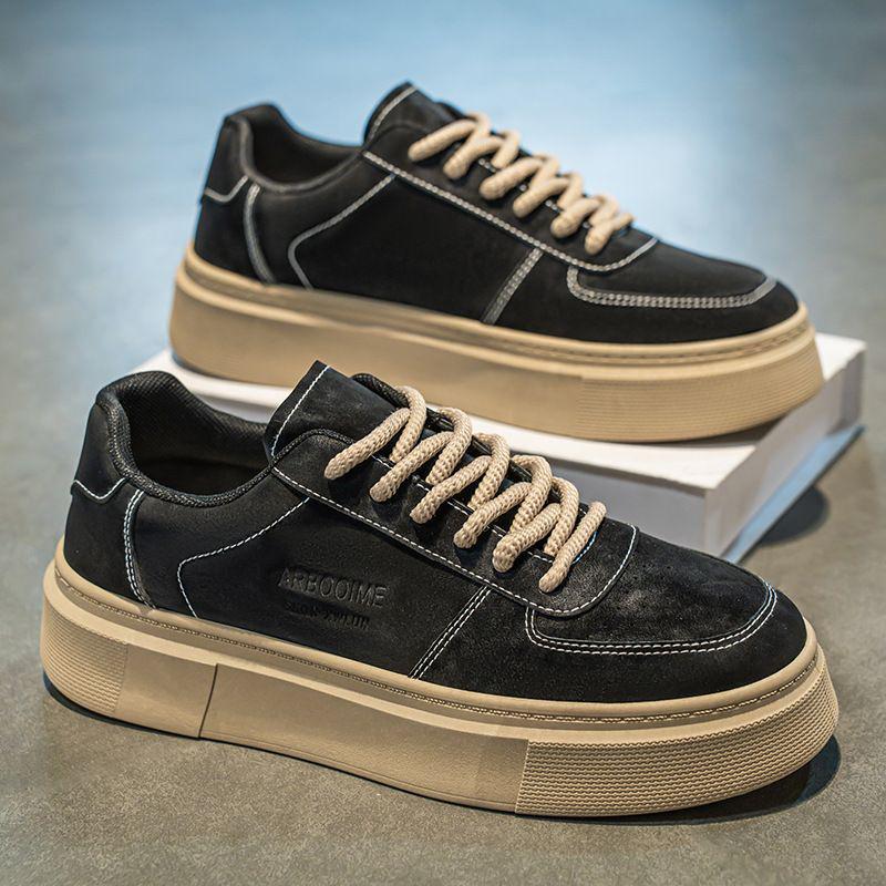 Men s Spring/Summer Breathable Trendy Black Sneakers - Versatile Casual Skate Shoes with Thick Soles 44