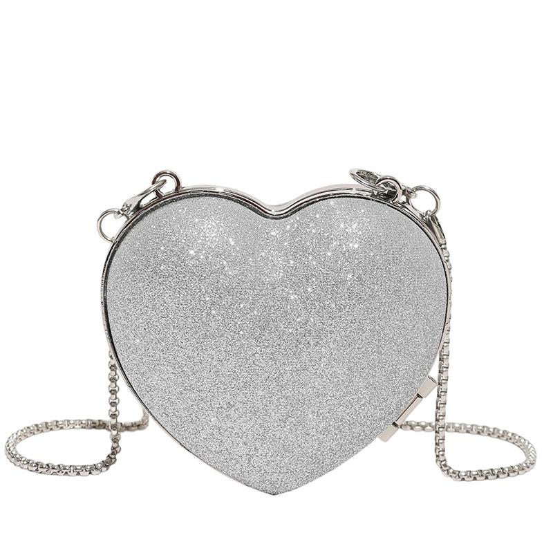 Summer new fashion chain messenger bag portable shoulder heart bag diamond-encrusted metal diagonal span bag