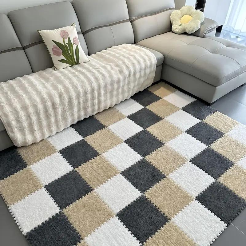 18 Pcs Plush Foam Interlocking Carpet Tiles,Soft Shaggy Fluffy Floor Area Rugs Colorful Floor Protective Mats for Home Kids Room