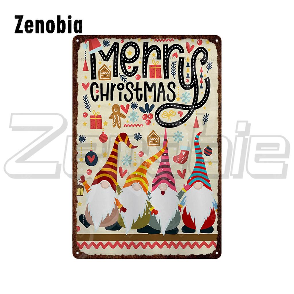 Christmas Metal Sign Santa Claus and Snowman Vintage Tin Sign Metal Plate Holiday Merry Christmas New Year Home Wall Decoration