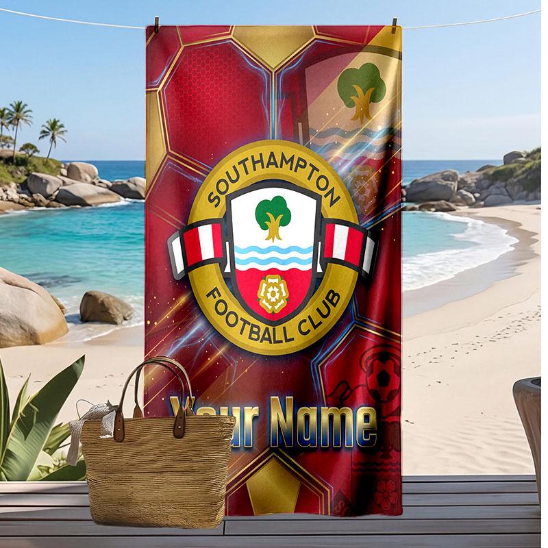 Asciugamano da Spiaggia Stampato Personalizzato Southampton FC Logo Calcio Supporto Nome Personalizzato Testo Asciugamano Assorbente Per Sport Viaggio Regalo Speciale