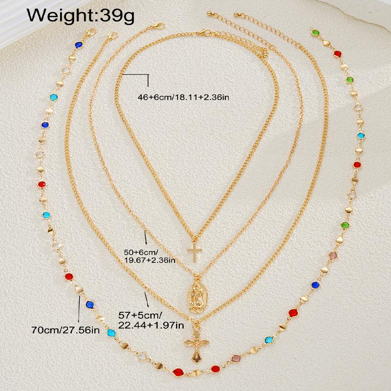 4Pcs/Set Cross Colorful Crystal Necklaces For Women Simple Gold Silver Color Y-Shaped Pendant Necklace Set New Christian Jewelry