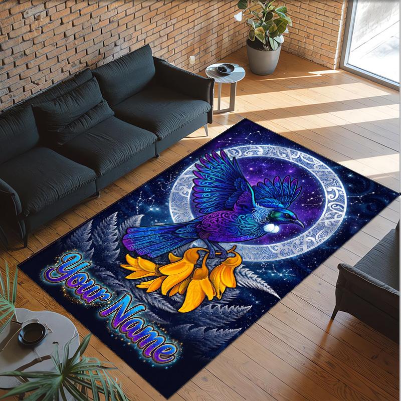 Cosmic Theme Crystal Velvet Floor Rug Personalized Custom Name Text Warm Carpet Home Decoration