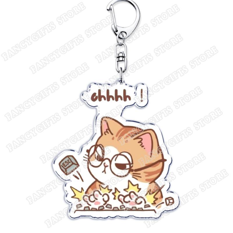 Funny Cat Programmer Keychains for Accessories Bag Geek Computer Programming Developer Coder Keyrings Jewelry Fans Friends Gifts