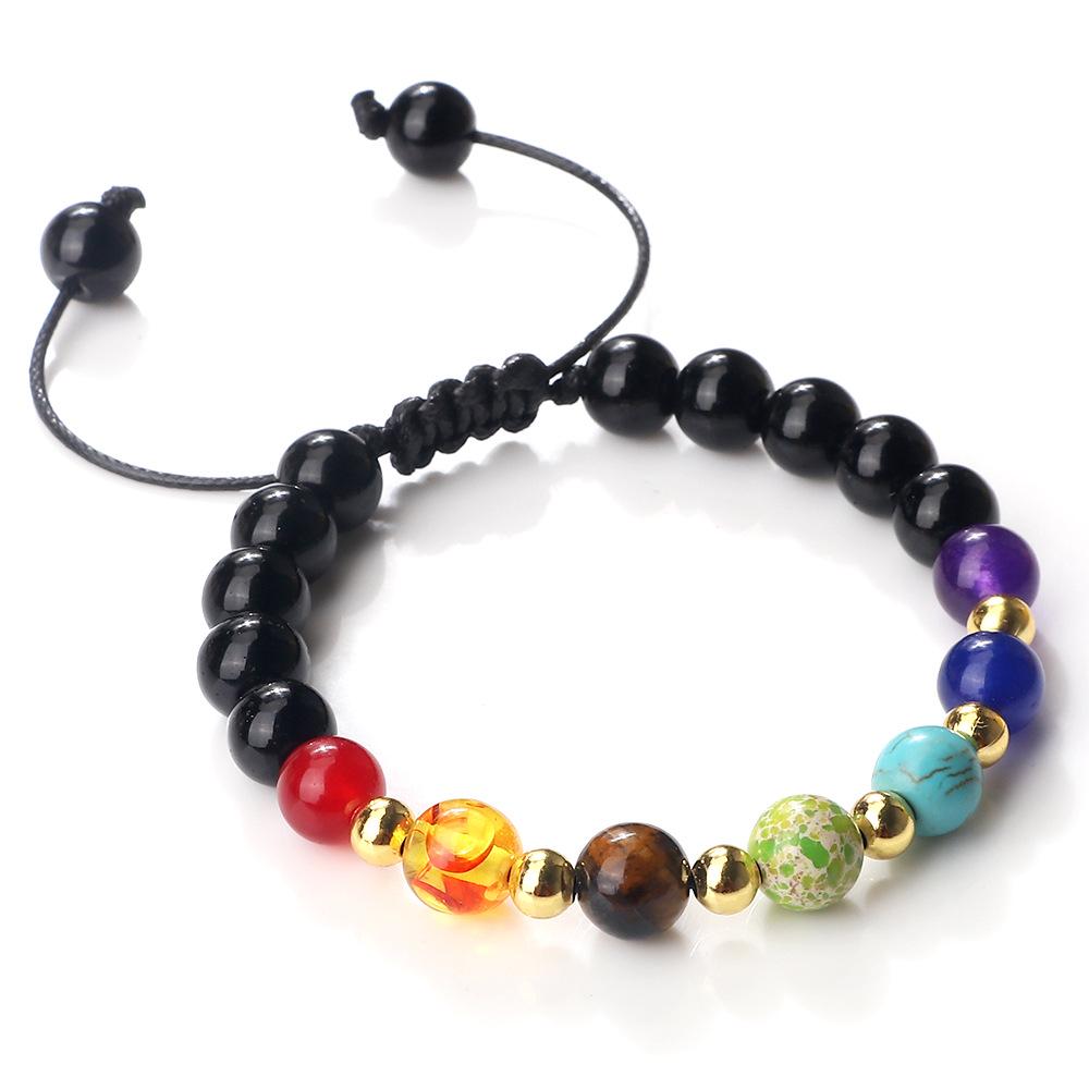 Adjustable Multicolor Beaded Bracelet with Volcanic Stone and Copper Alloy Beads