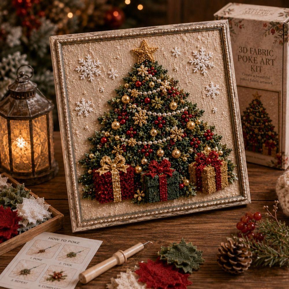 Fabric Based Christmas Fabric Poke Art Kit 3D Design Needle Punch Art Christmas Decorating