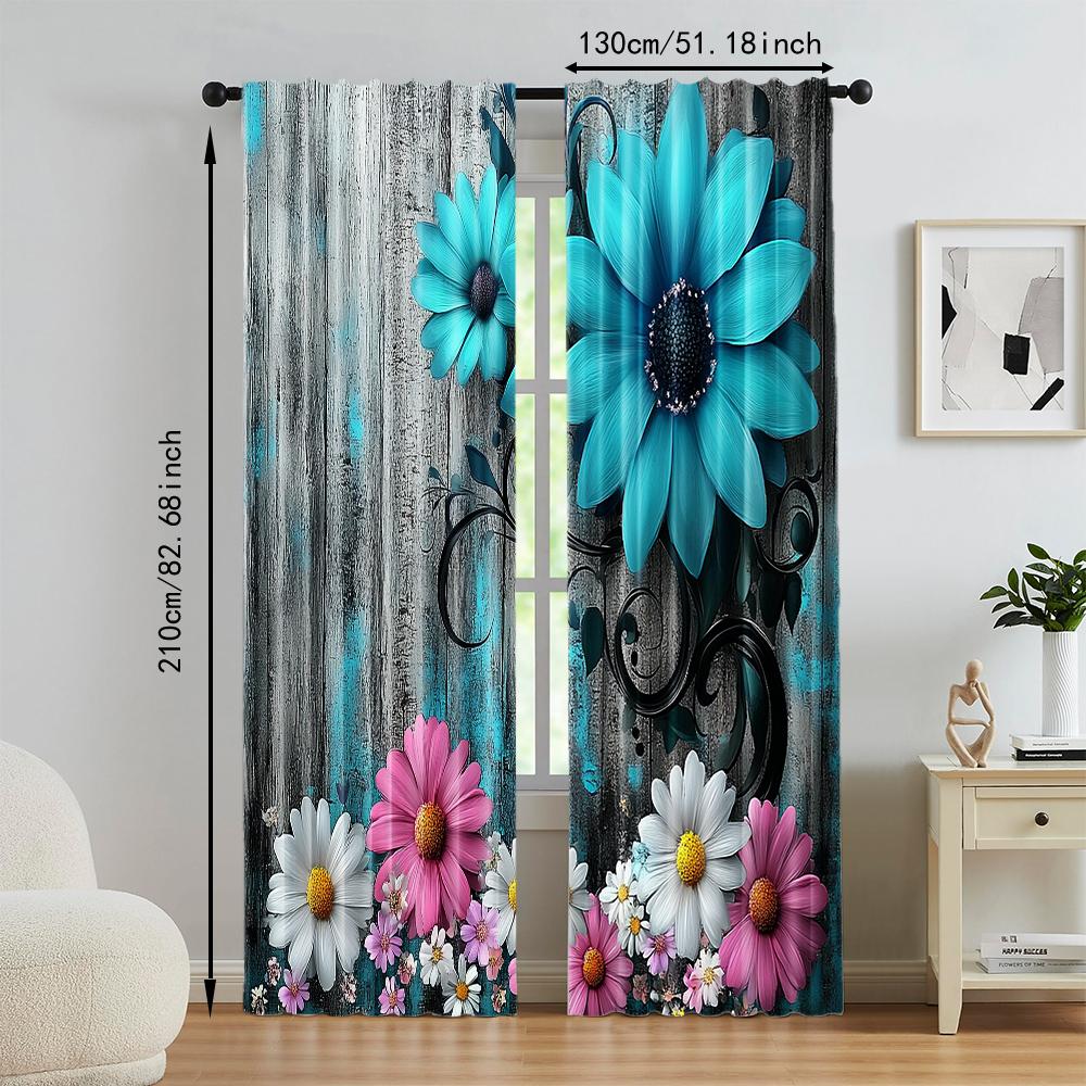 2 pcs   versatile polyester transparent curtains for home decoration Country House Flower for use in bedrooms and living rooms