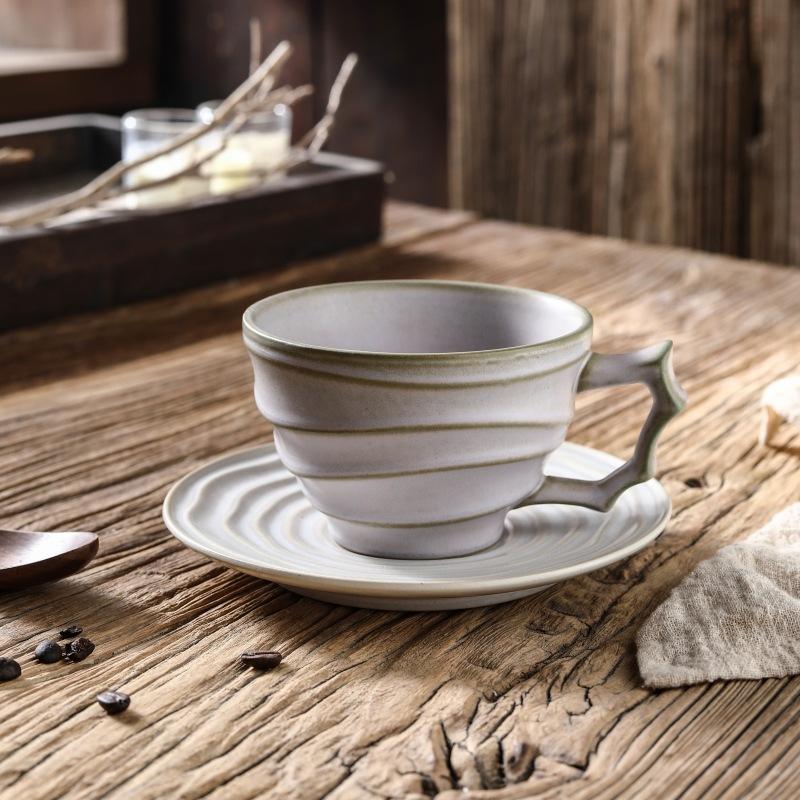 

Vintage Kiln Ceramic Mug Japanese Style Coffee Cup Large Capacity with Bamboo Pattern 280-300ml