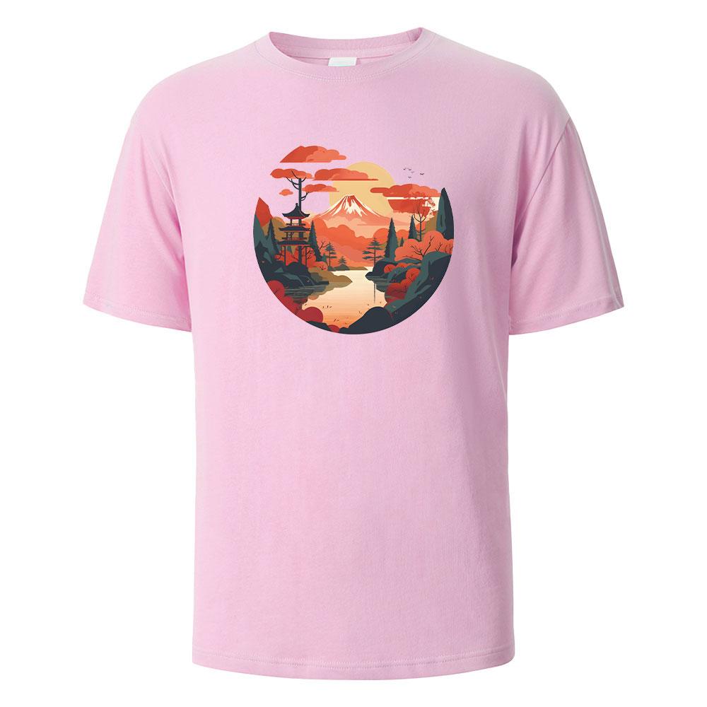 

Mount Fuji Print T-Shirt Casual Short sleeved Streetwear Basic Tops Summer Tees For Men Women 100% Cotton O-neck Oversize 4XL