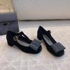 Fashion 2025 Spring Summer Casual Mid Heels Solid Color Square Toe Shoes For Women Ankle Buckle Patent Leather Pumps Size 35-40 New Hot