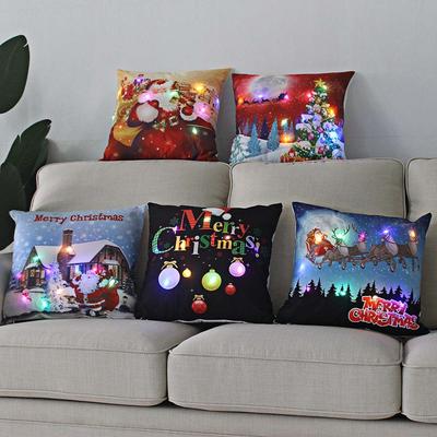 1pc Christmas Glowing Cushion Cover Led Light  Decorations for Home Santa Claus  Pillow Case 45x45
