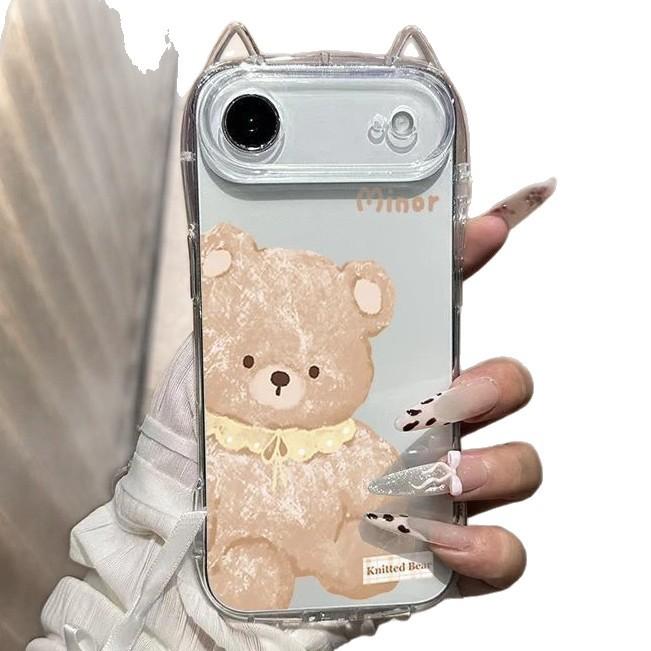 Cute Muppet Bear Suitable for Apple 17promax Cat Ears Mobile Phone Case IP16/15plus Transparent 14Pro Soft