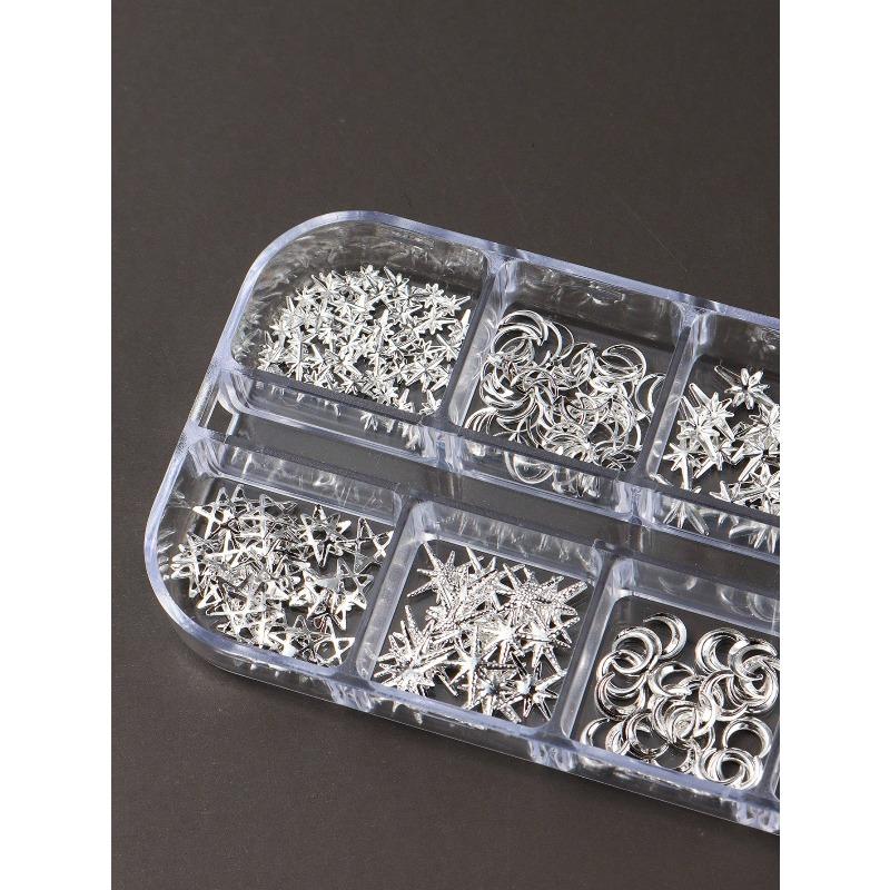 12 Grids Gold Moon Star Metallic Nail Charms 3D Y2K Jewelry Rhinestones Steel Ball Nail Art Decoration Manicure Supply Diy Nail Supplies
