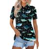 Women's Casual Short Sleeve Shirt with Print - Button Front Top with Side Slits