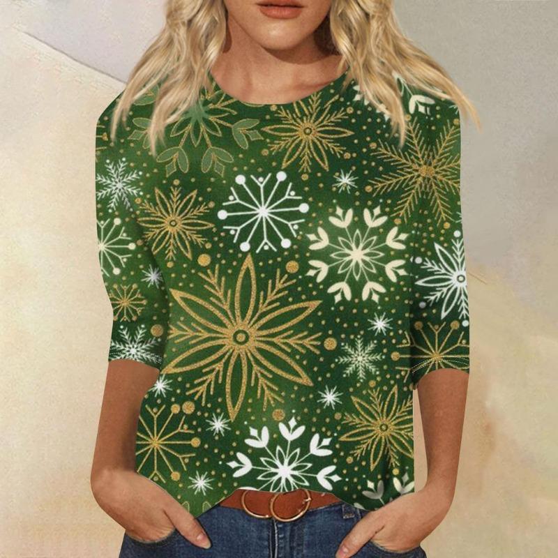 Weihnachten Limitierte Edition Damen 3D Roter Weihnachtsbaum Aufdruck Rundhals Langarm T-Shirt Mode Lässig Langarm Oberteil