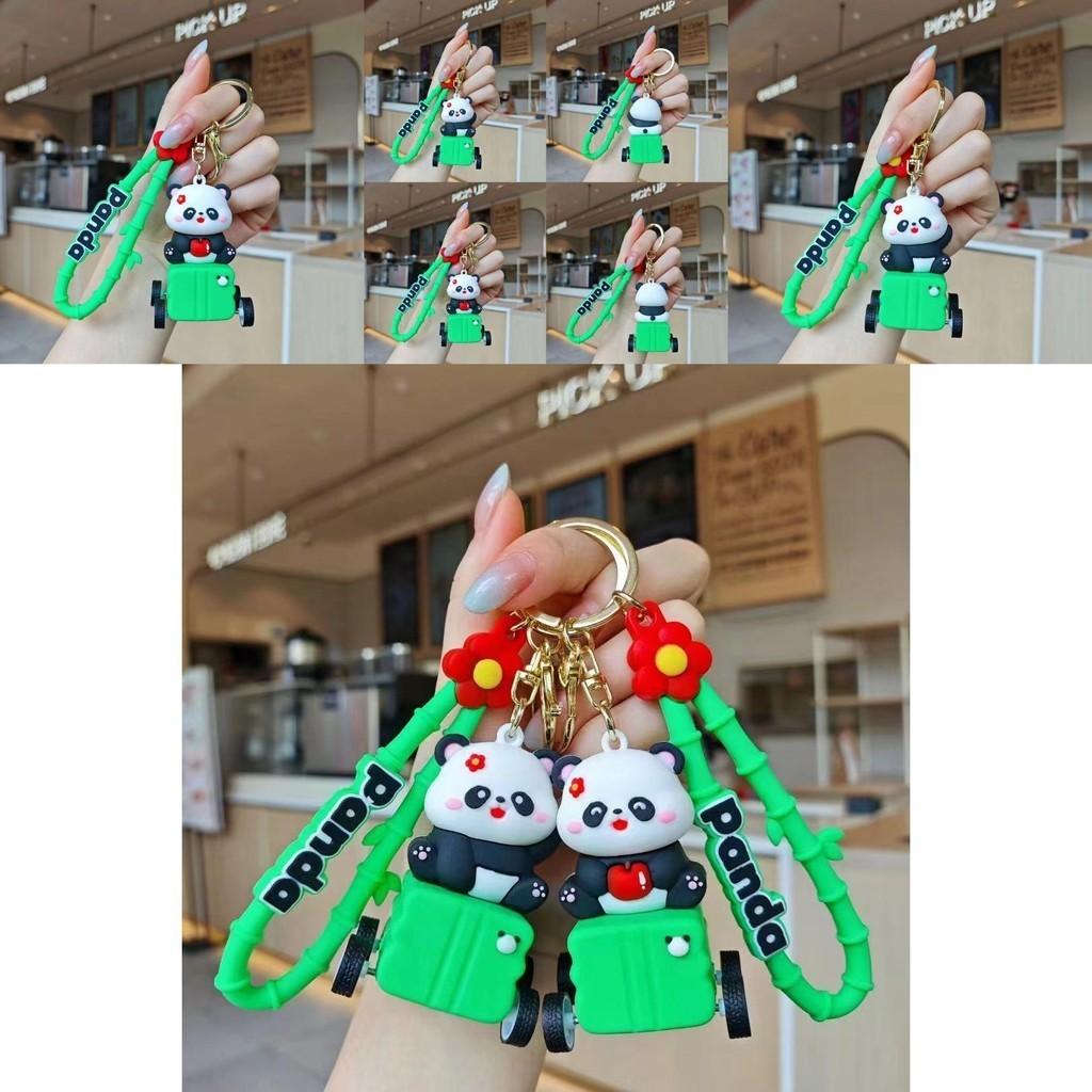 Adorable Cartoon Panda Keychain With Wind-up Car For Backpack Decoration