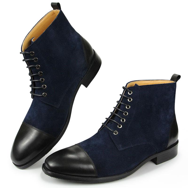 Mode Herren High Ankle Boots Handgefertigt Wildleder Echtes Leder Patchwork Mode Luxus Schnürstiefel Business Büro Outdoor Stiefel für Herren CN