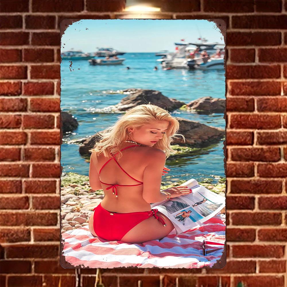 

Vintage Metal Tin Sign Beautiful Woman in Water at Sunset Retro Wall Art Decor for Home Bar Man Cave Bathroom x Inch 20x30cm（7.8x11.8inch）