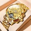 OLEVS Luxury Gold Tourbillon Mechanical Watch for Men Stainless Steel Waterproof Luminous Date Business Mens Watches