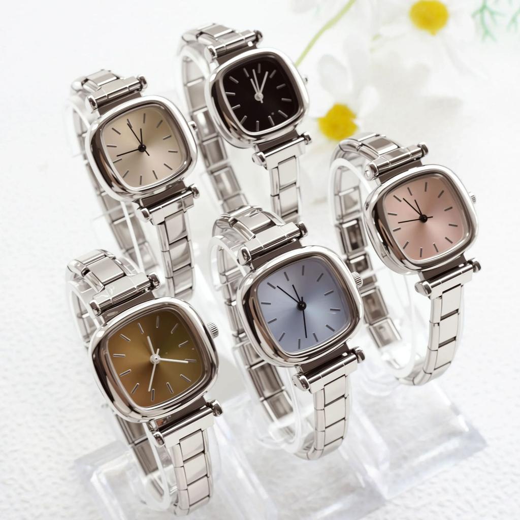 Ins Women Small Square Quartz Watch Italian Charm Stainless Steel Band Minimalist Ladies Wristwatch Fashion Jewelry Girl Gift