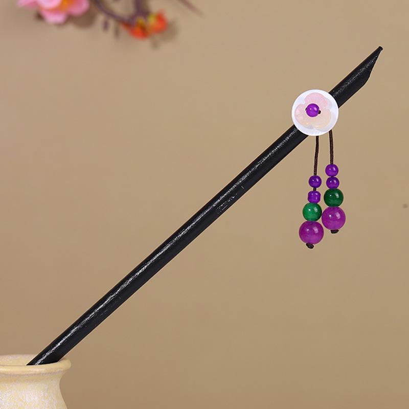 Vintage Tassel Wooden Hairpin for Women - Imitation Ebony Hanfu Accessory, Ancient Style Costume Hairpin