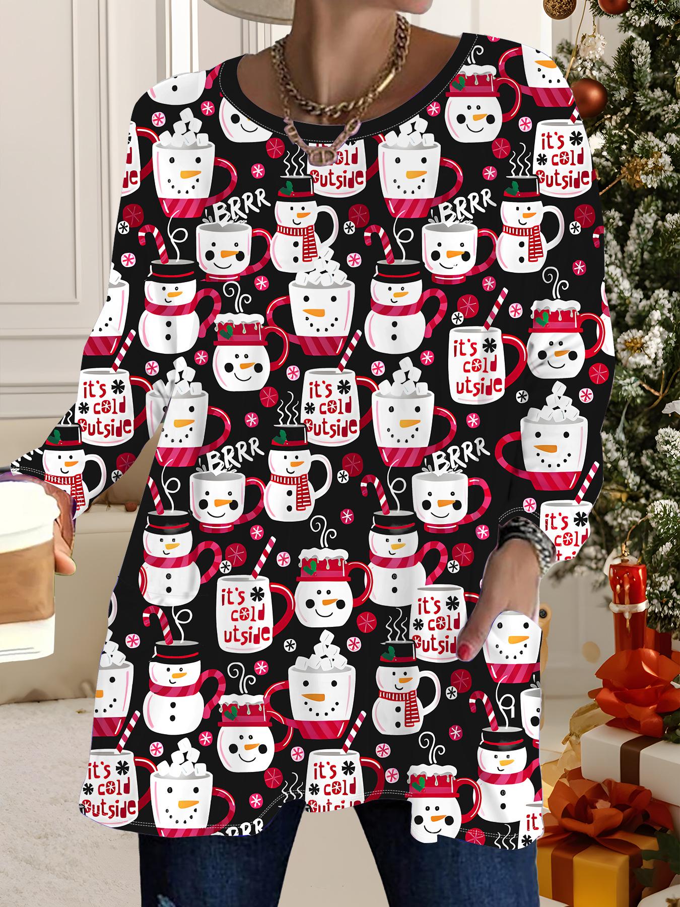 

Осень-Зима 2025 Новые Женские Топы Большого Размера, Модные Футболки с 3D-принтом на Рождество, с Круглым Вырезом и Длинным Рукавом 1XL чёрный