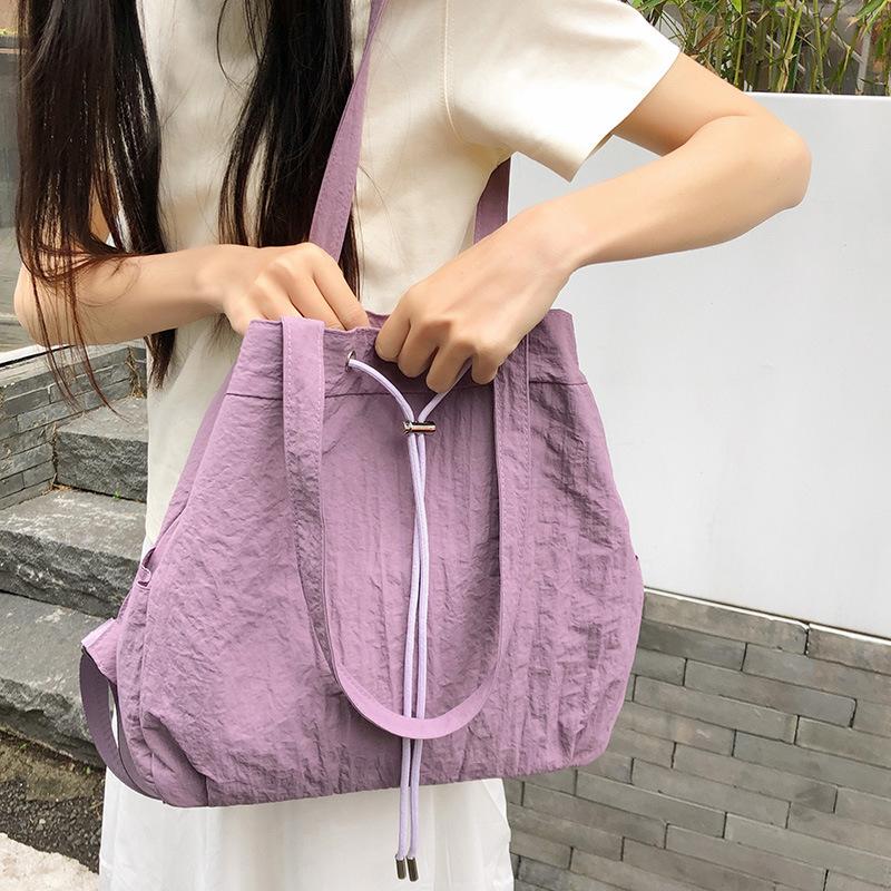 Casual Nylon Cloth Multi-Purpose Drawstring Backpack Women'S Lazy Backpack Large-Capacity Student Schoolbag Shoulder Bag Men