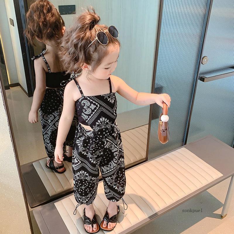 3-6 Years Summer Suit Thin Girls Suit Suspender Mosquito-proof Pants Two Pieces of Cute Girl Children's Clothes