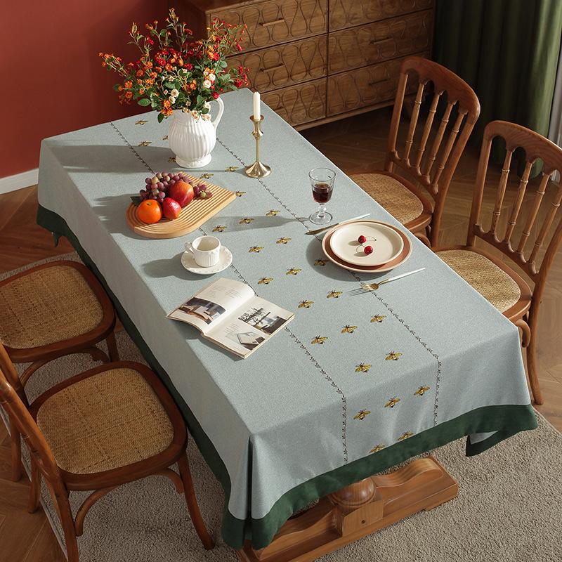 

Cartoon Bee Light Luxury Cotton And Linen Tablecloth Rectangular Tablecloth Living Room Hemming Dining Table Fabric Coffee Table Mat Cover 90*140cm