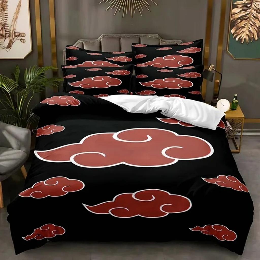 Hot Sale Anime Uchiha Naruto Uzumaki Red Cloud Bedding Sets Household Quilt Duvet Cover Itachi Home Textile Bed Suit Kids Gift