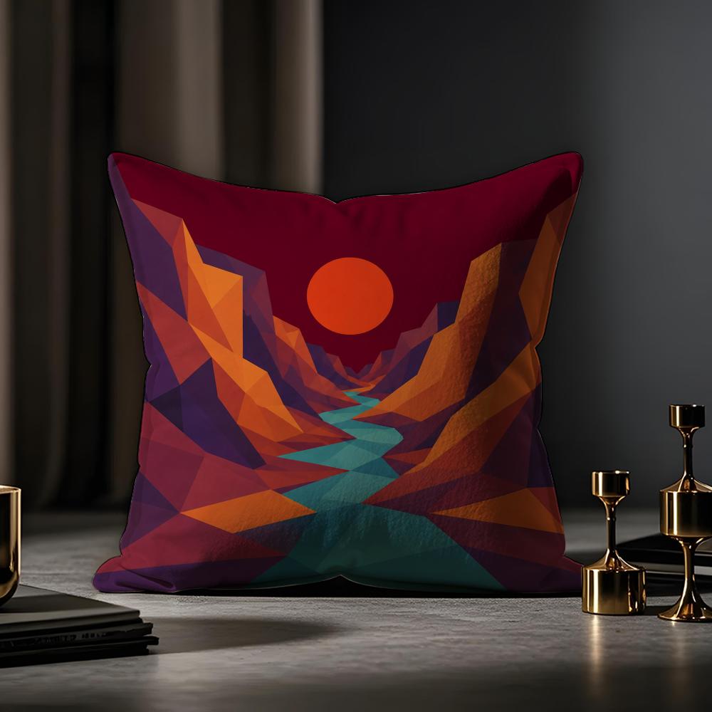 Geometric Landscape Art Cushion Cover Case Antidustmite Pillowcase Invisible Zipper Silky Short Plush Sofa Cushion Cover