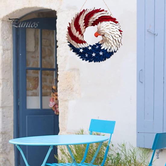 Independence Day Patriotic Eagle Wooden Plaque Red White Blue Bird Indoor Outdoor Front Door Wall Hanging Garland Pendant 4th of July Festival