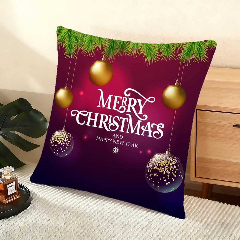 Cute Christmas Elements Cushion Cover Silky Short Plush Home Sofa Cushion Cover - Invisible Zipper Home Decoration