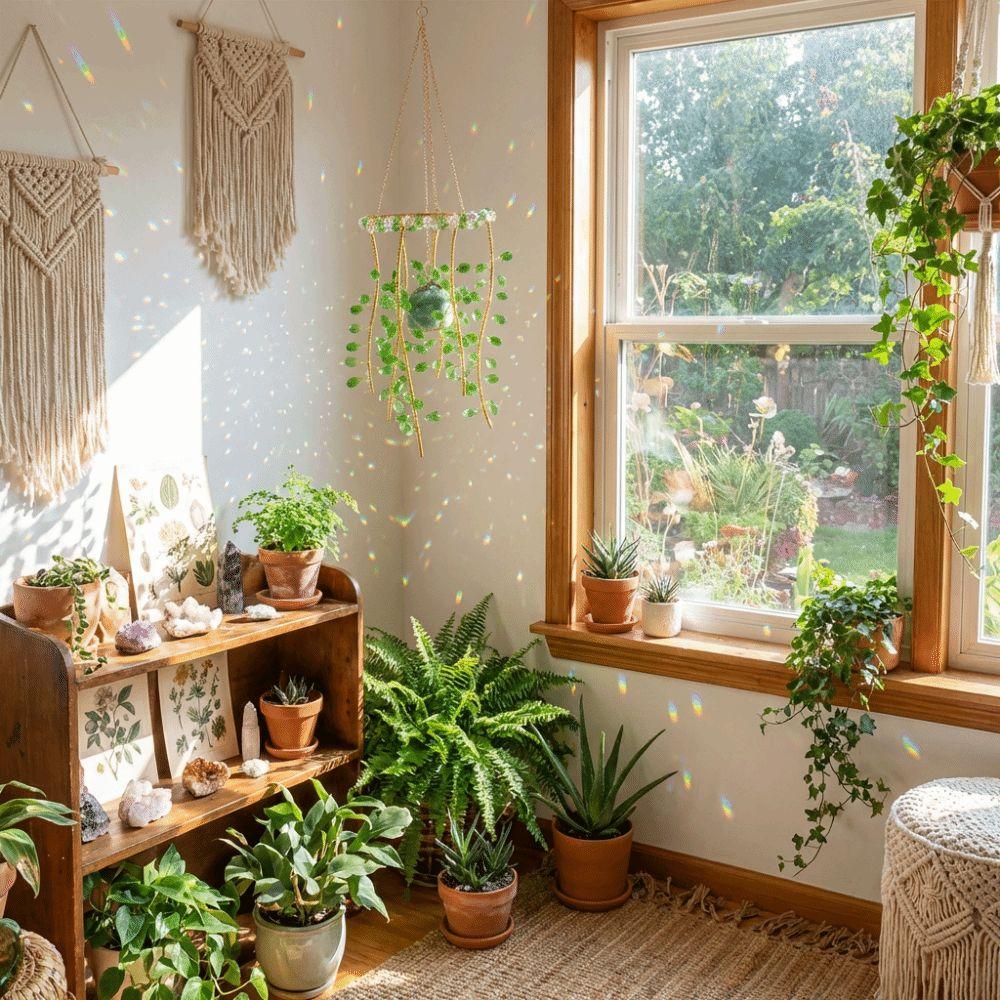 Rainbow Makers Willow Wind Bell Handmade Plant Crystal Decor Funny Sun Catcher Chandelier  Garden